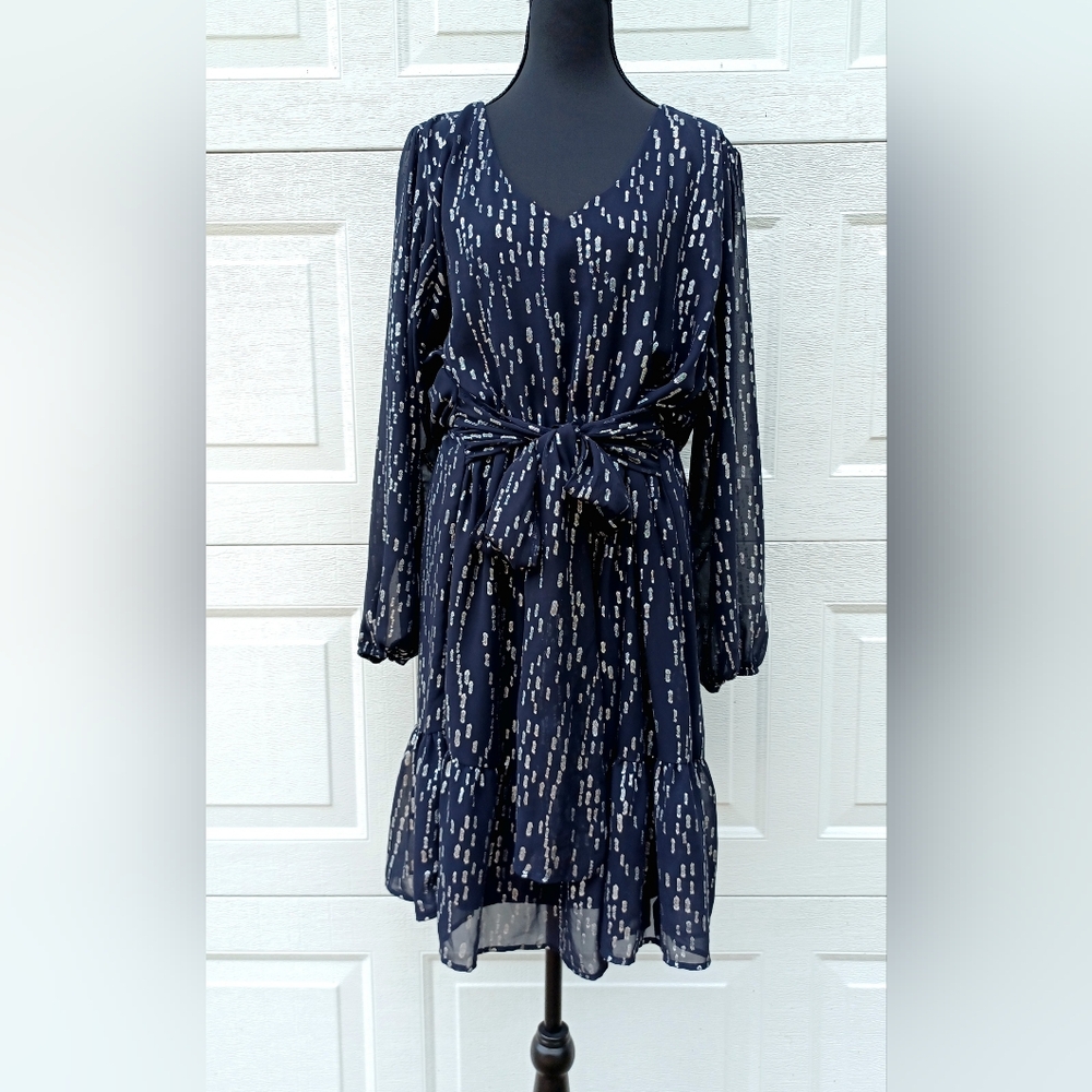 NWT Gilli Leila Tie Front Dress Plus Size 1X In Navy